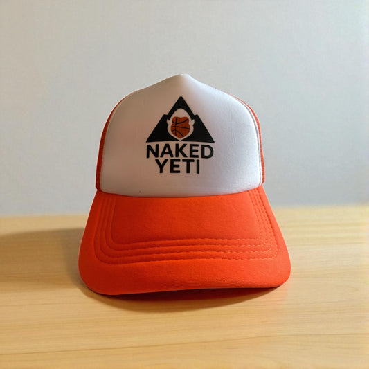 Naked Yeti “bust a move” basketball Trucker hat